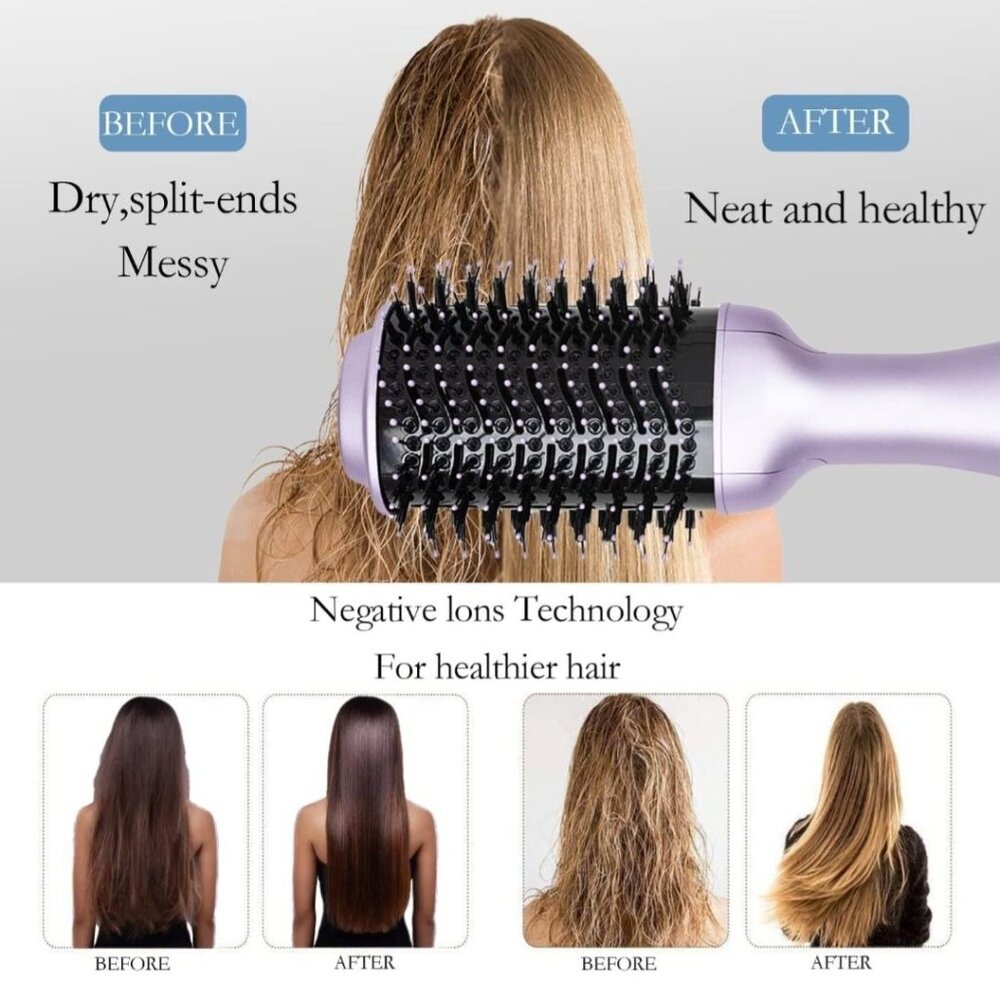 3-In-1 Hair Dryer Volumizer Brush Adjustable Temperature Speed Ionic Heat Purple - Picture 6 of 8